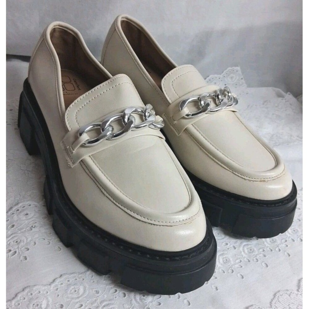 Chunky Lug Loafers Womens 8 Nobo Cream Silver Chain Shoes Chunky Platform Y2k